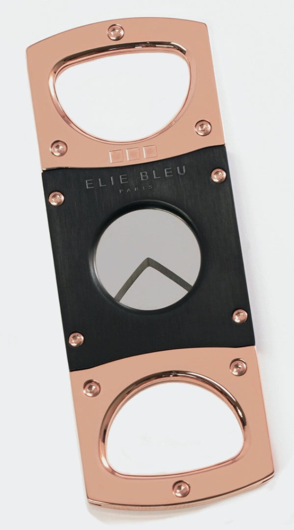 Elie Bleu 2 Finger, Double V Cigar Cutter, Rose Gold & Black Finish EBC1002 NIB